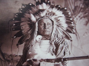 As a young man, White Bear fought with the Dakota Sioux at Pryor Creek.